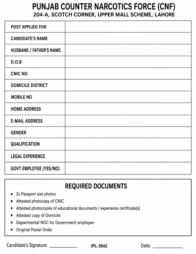 Punjab CNF Jobs 2026 Application form. official recruitment advertisement featuring Assistant Director Legal and Sub-Inspector IT/AI vacancies announced by Excise Taxation and Narcotics Control Department Punjab
