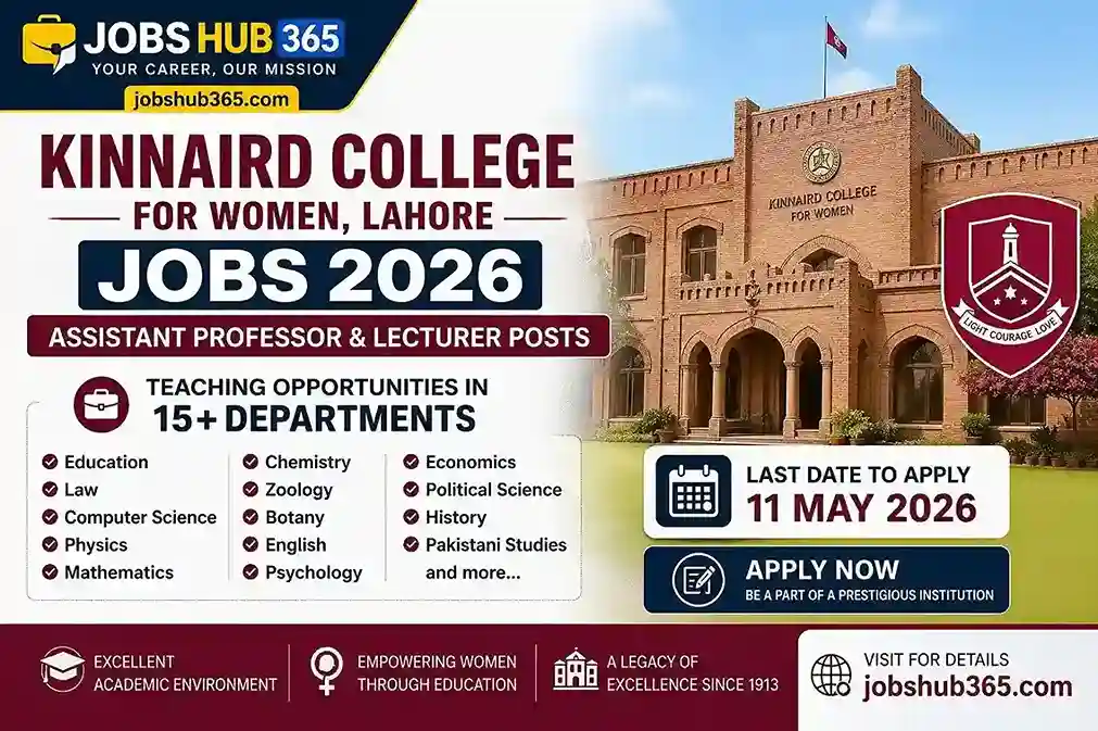 Kinnaird College for Women Jobs 2026 advertisement for Assistant Professor and Lecturer posts in multiple departments with deadline 11 May 2026