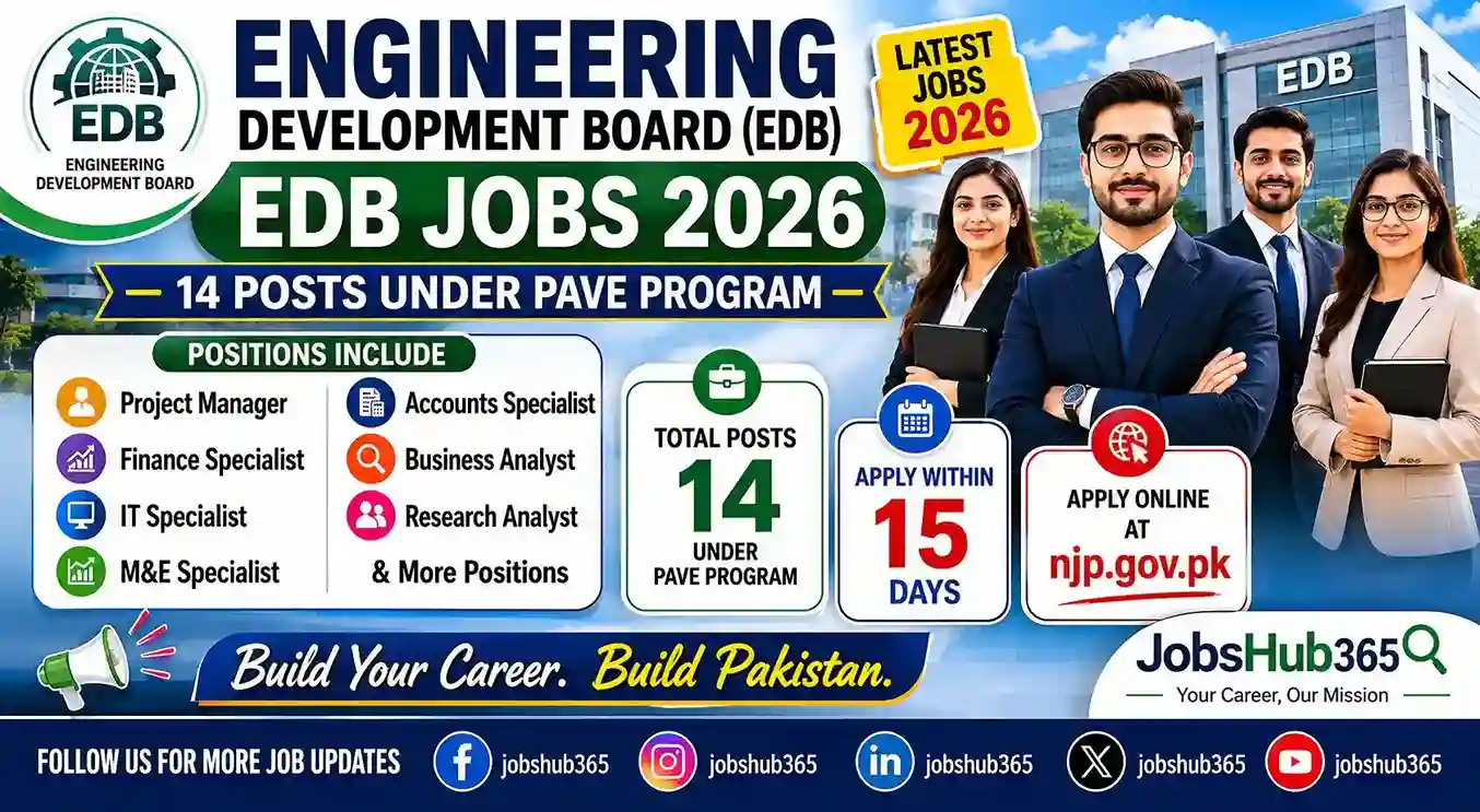 Engineering Development Board EDB Jobs 2026 – PAVE Program 14 Posts Islamabad⏳ Last Date: Apply Within 15 Days