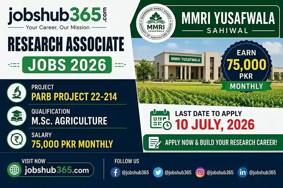 Research Associate Jobs MMRI Yusafwala Sahiwal 2026 – Exclusive Post⏳ Last Date: 10 July, 2026