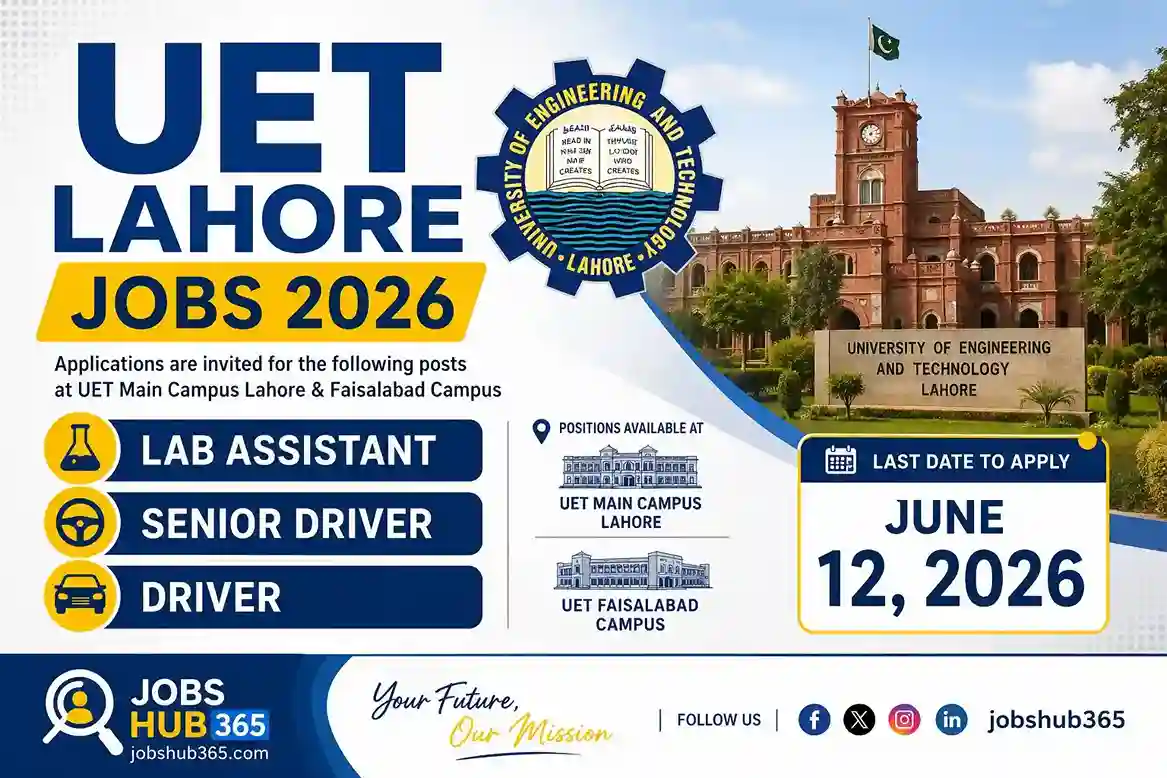 UET Lahore Jobs 2026 – Apply Now | Lab Assistant & Drivers Positions Available⏳ Last Date: June 12, 2026