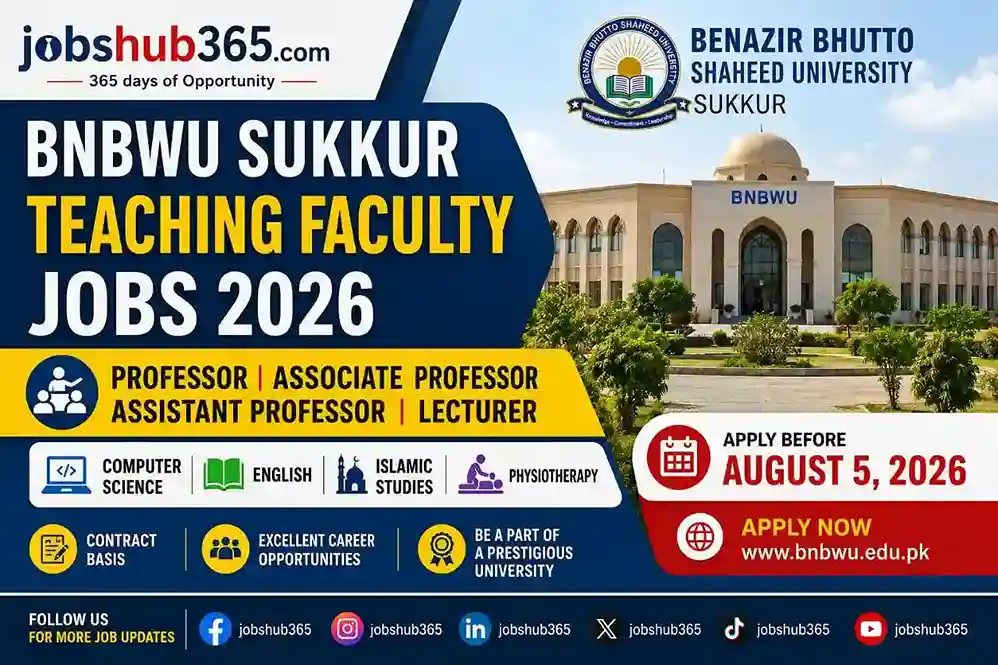 BNBWU Sukkur Teaching Faculty Jobs 2026 –7 Posts Open⏳ Last Date: 05 August 2026