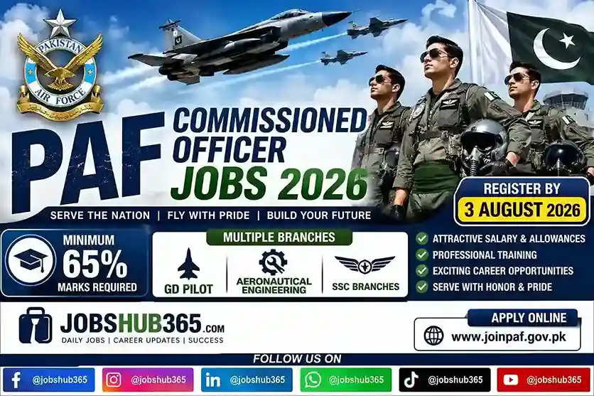 PAF Commissioned Officer Jobs 2026-GD Pilot, Aeronautical Engineering, and SSC branches⏳ Last Date: N/A